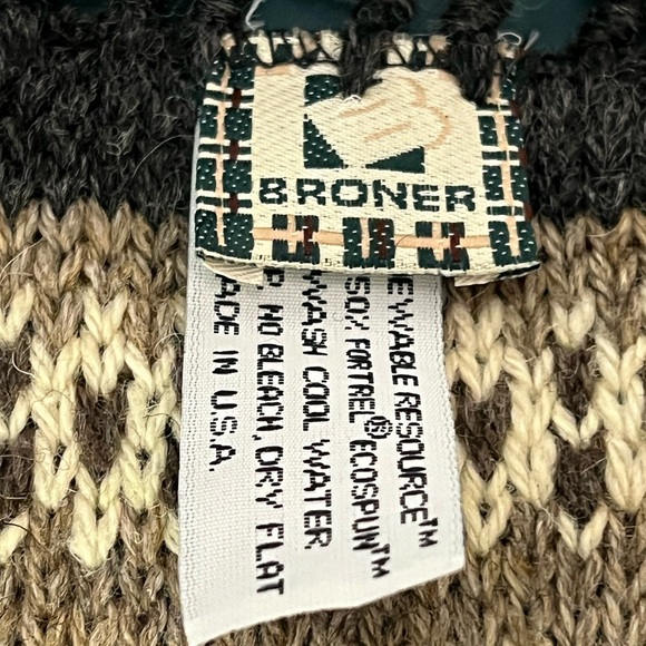 Broner Vintage Ecospun Fringe FairIsle Scarf Wool Fortrel Blend Made in the USA - Picture 6 of 6